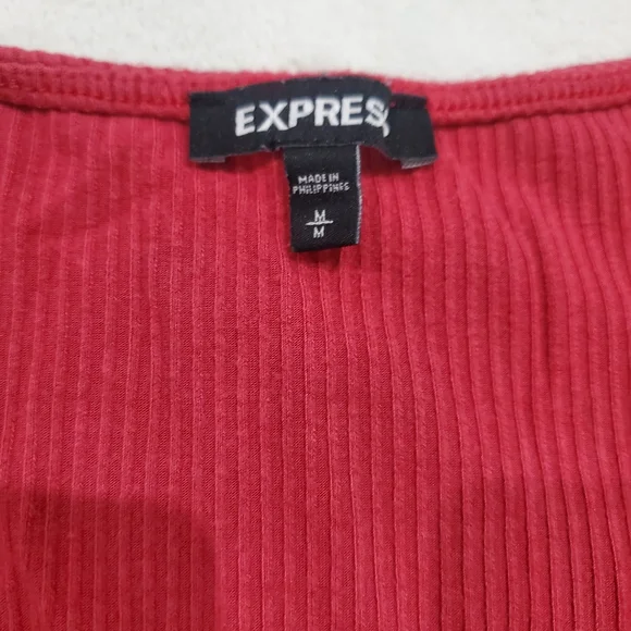 Set Of 3 Tops Express Red/Orange, Black & Green Ribbed V-Neck, Puff Sleeves Med - Picture 2 of 11